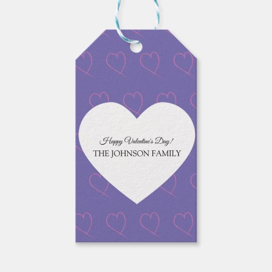 Valentijnsdag Party Hand Drawn Hearts Paars Cadeaulabel (Voorkant)