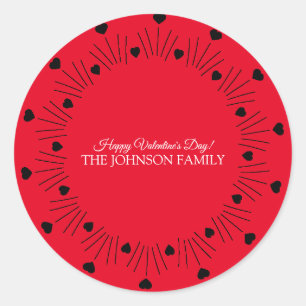 Valentijnsdag Party Hand Drawn Hearts Red Black Ronde Sticker