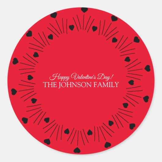 Valentijnsdag Party Hand Drawn Hearts Red Black Ronde Sticker (Voorkant)
