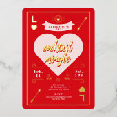 Valentijnsdag Party Hart en Liefde Rood Folie Uitnodiging (Voorkant)