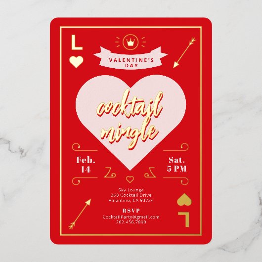 Valentijnsdag Party Hart en Liefde Rood Folie Uitnodiging (Voorkant)