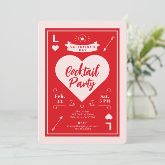 Valentijnsdag Party Hart en Liefde Rood Uitnodigen Aankondiging (Staand voorkant)