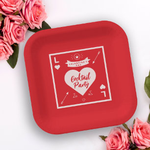 Valentijnsdag Party Hart en Liefde Rood Uitnodigen Papieren Bordje