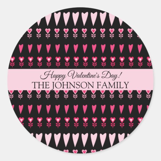 Valentijnsdag Party Hearts Flowers Patroon Ronde Sticker (Voorkant)