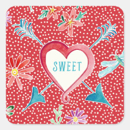 Valentijnsdag Party Hearts N Flowers Favor Seals Vierkante Sticker