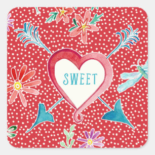 Valentijnsdag Party Hearts N Flowers Favor Seals Vierkante Sticker