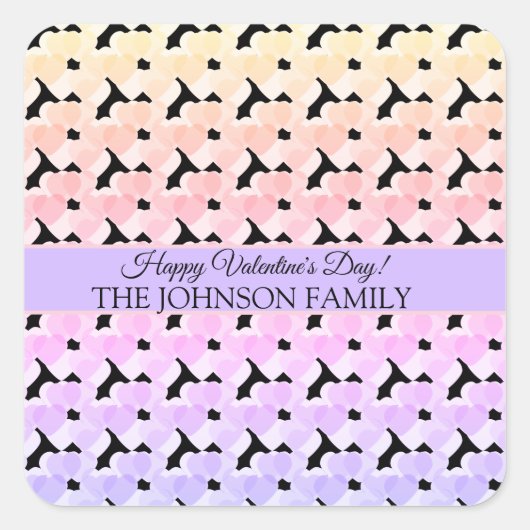Valentijnsdag Party Hearts Rainbow Pattern Vierkante Sticker (Voorkant)
