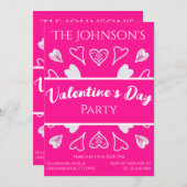 Valentijnsdag Party Hot Roze en Wit Kaart (Voorkant / Achterkant)