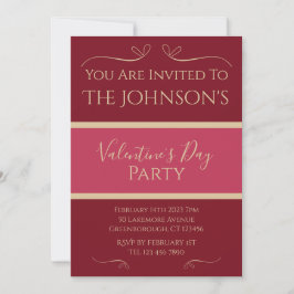 Valentijnsdag Party Invitation Burgundy Pink Gold Feestdagenkaart