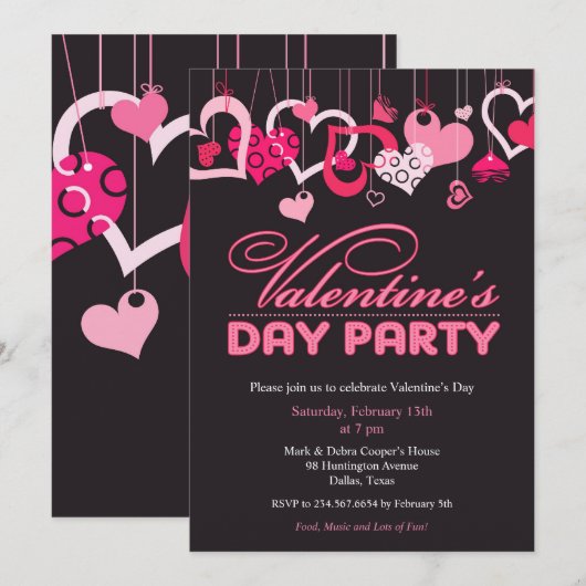 Valentijnsdag Party Invitation Flat Kaart (Voorkant / Achterkant)