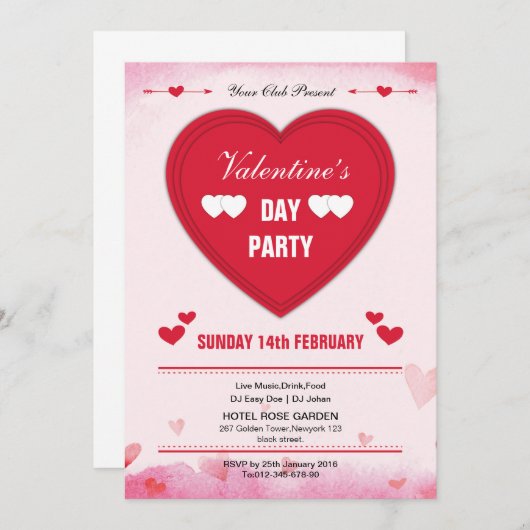 Valentijnsdag Party Invitation Flyer Kaart (Voorkant / Achterkant)