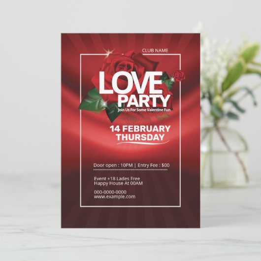 Valentijnsdag Party Invitation Flyer Kaart (Staand voorkant)
