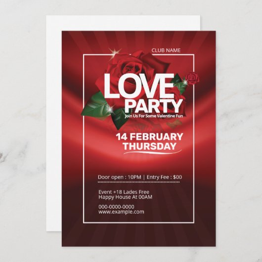 Valentijnsdag Party Invitation Flyer Kaart (Voorkant / Achterkant)