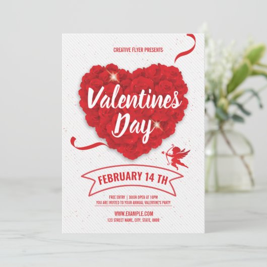 Valentijnsdag Party Invitation Flyer Kaart (Staand voorkant)