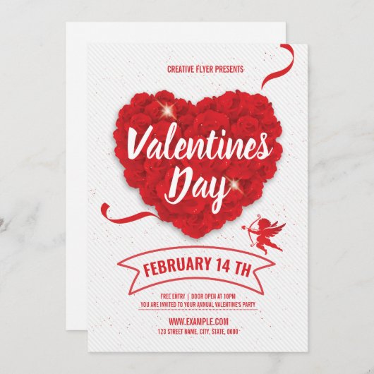 Valentijnsdag Party Invitation Flyer Kaart (Voorkant / Achterkant)