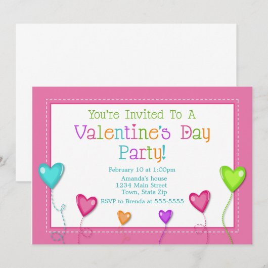 Valentijnsdag Party Invitation, Kind Heart Kaart (Voorkant / Achterkant)