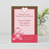Valentijnsdag Party Invitation Pink Monkey Heart Kaart (Staand voorkant)