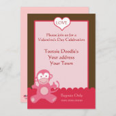 Valentijnsdag Party Invitation Pink Monkey Heart Kaart (Voorkant / Achterkant)