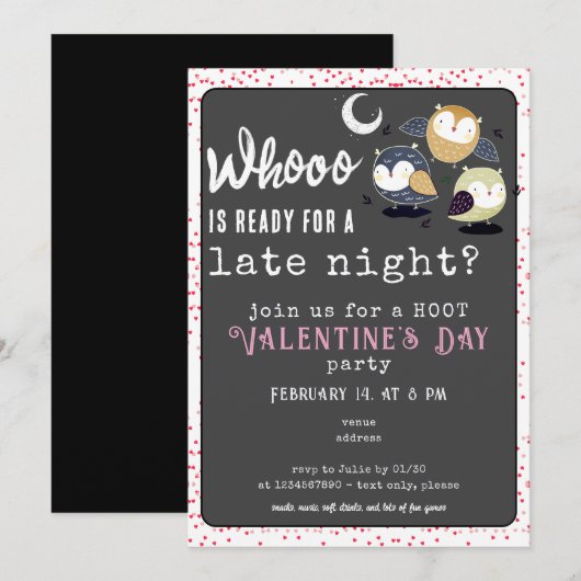 Valentijnsdag Party Late Night Owl thema Kaart (Voorkant / Achterkant)