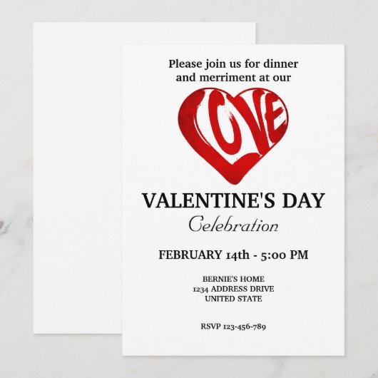 VALENTIJNSDAG PARTY MET RETRO HART KAART (Voorkant / Achterkant)