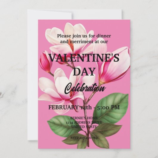 VALENTIJNSDAG PARTY MET ROZE BLOEMEN KAART (Voorkant)