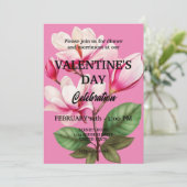 VALENTIJNSDAG PARTY MET ROZE BLOEMEN KAART (Staand voorkant)