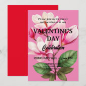 VALENTIJNSDAG PARTY MET ROZE BLOEMEN KAART (Voorkant / Achterkant)