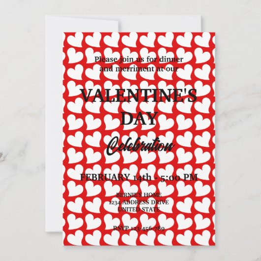 VALENTIJNSDAG PARTY MET WITTE HARTEN IN ROOD KAART (Voorkant)