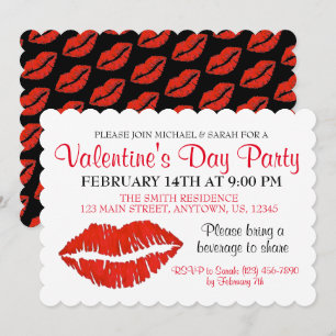Valentijnsdag Party Red Lips Lipstick Kiss Love Kaart