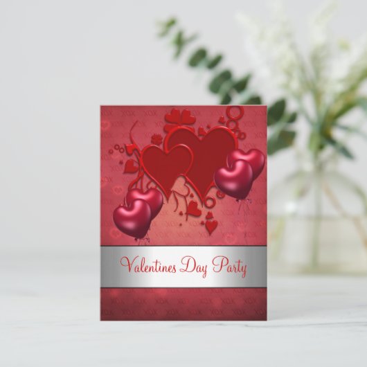 Valentijnsdag Party Red Love Heart-ballonnen Kaart (Staand voorkant)