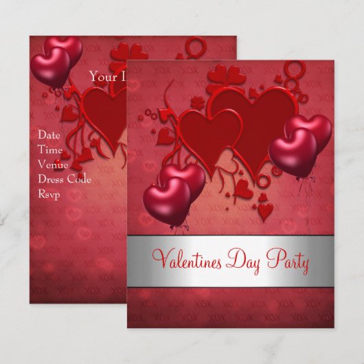 Valentijnsdag Party Red Love Heart-ballonnen Kaart (Voorkant / Achterkant)