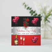 Valentijnsdag Party Red Roses ballonnen Kaart (Staand voorkant)