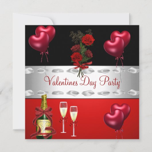 Valentijnsdag Party Red Roses ballonnen Kaart (Voorkant)