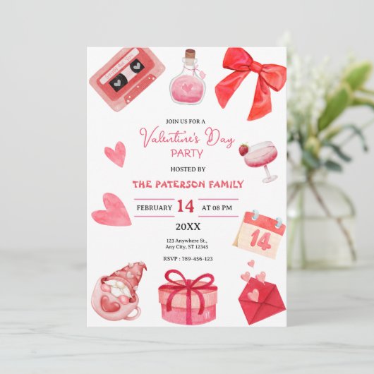 Valentijnsdag Party rood en roze Kaart (Staand voorkant)