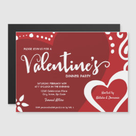 Valentijnsdag Party Rood en wit Modern Heart Magnetische Uitnodiging