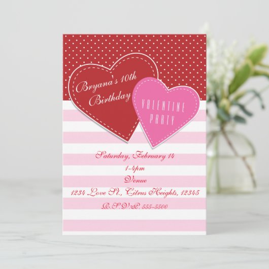 Valentijnsdag Party Rood & Roze Harten Uitnodiging (Staand voorkant)