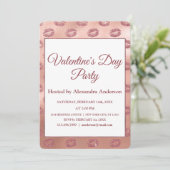 Valentijnsdag Party Roos Gold Lips Kusjes Kaart (Staand voorkant)