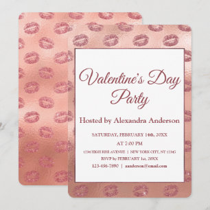 Valentijnsdag Party Roos Gold Lips Kusjes Kaart
