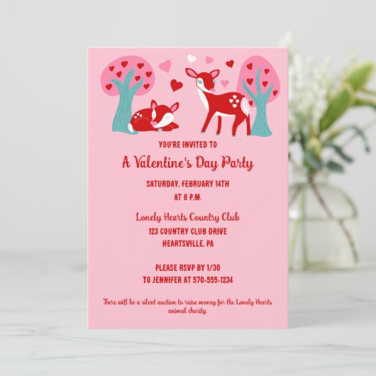 Valentijnsdag Party roze Cute Deer Kaart (Staand voorkant)