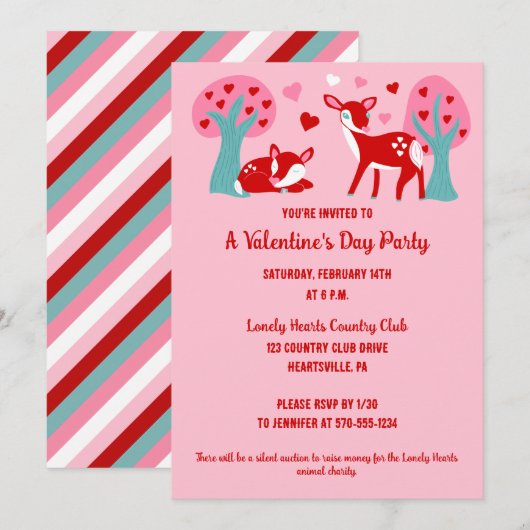 Valentijnsdag Party roze Cute Deer Kaart (Voorkant / Achterkant)