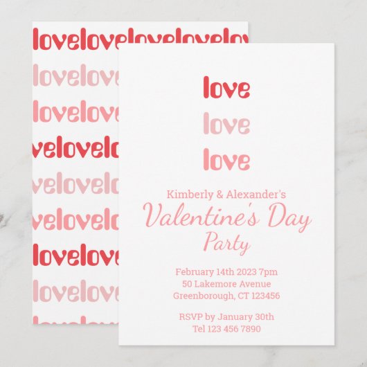 Valentijnsdag Party Roze en Rode typografie Kaart (Voorkant / Achterkant)