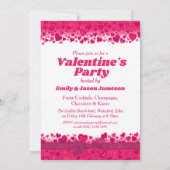 Valentijnsdag party roze harten en boog kaart (Achterkant)