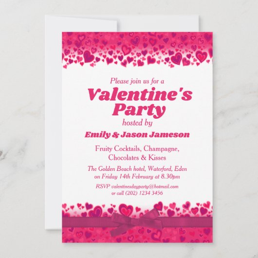 Valentijnsdag party roze harten en boog kaart (Achterkant)