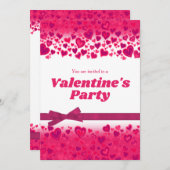 Valentijnsdag party roze harten en boog kaart (Voorkant / Achterkant)