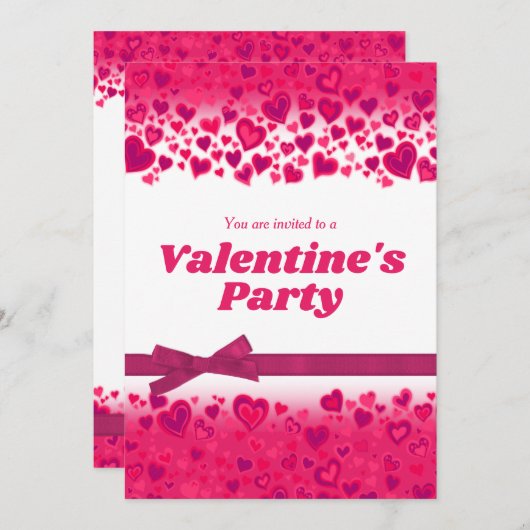 Valentijnsdag party roze harten en boog kaart (Voorkant / Achterkant)