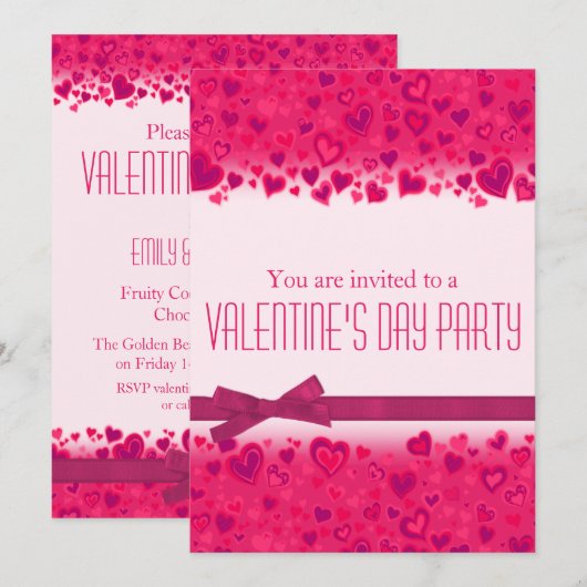 Valentijnsdag party roze harten uitnodiging (Voorkant / Achterkant)