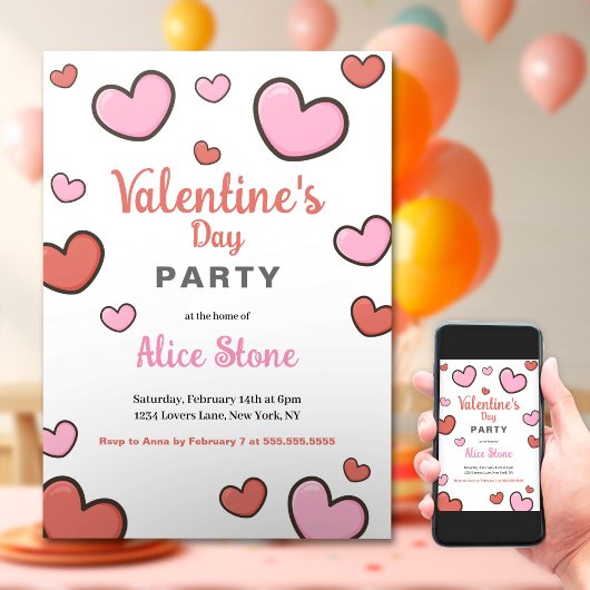 Valentijnsdag Party Roze Rode Harten Kaart