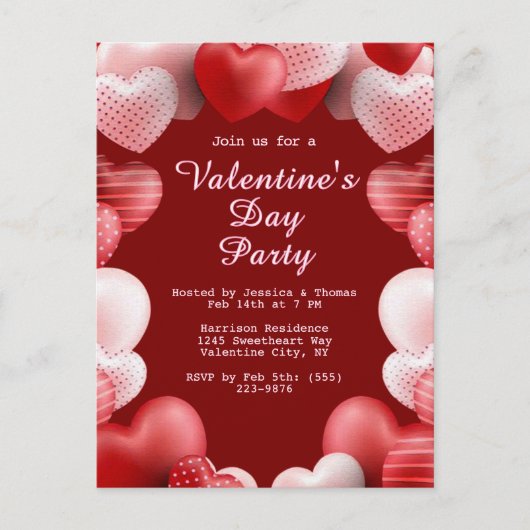 Valentijnsdag Party Roze & Rode Liefde Harten Feestdagenkaart (Voorkant)