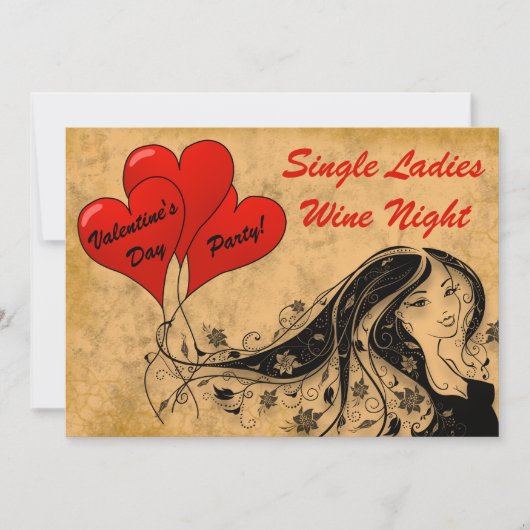 Valentijnsdag Party Single Dames Wine Night Kaart (Voorkant)