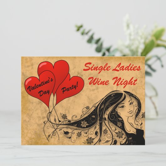 Valentijnsdag Party Single Dames Wine Night Kaart (Staand voorkant)